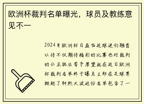 欧洲杯裁判名单曝光，球员及教练意见不一